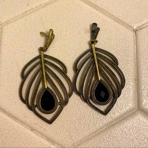 Gold with black pendant stud earrings